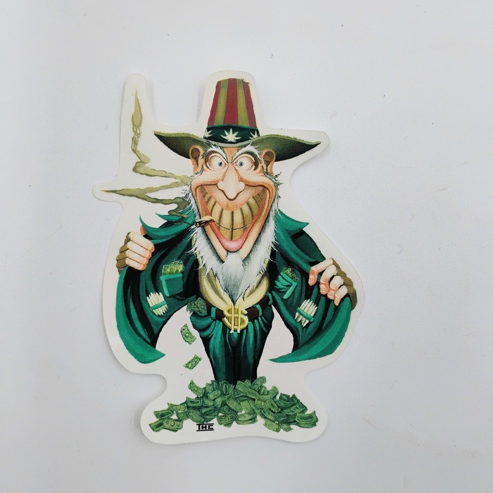 THC clothing Uncle Sam Smoking Wizard Leprechaun Vinyl Sticker Decal VTG 90s Y2k